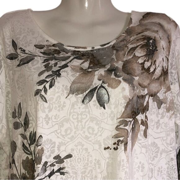 Alfred Dunner top Size PL floral burnout lined round neckline metallic highlight - Picture 2 of 5